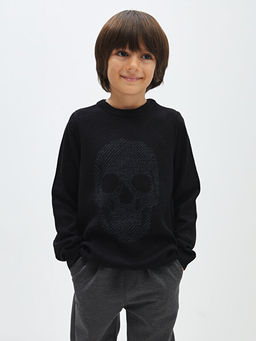 Bisiklet Yaka Desenli Uzun Kollu Erkek ?ocuk Triko Kazak