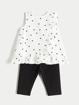 Bisiklet Yaka Bask?l? K?z Bebek Bluz ve Tayt 2li