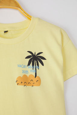 Sar? Erkek Cocuk %100 Pamuk Palmiye Bask?l? K?sa Kol Orme T-Shirt TKDSS25TS00088 - Trendyolmilla фото 2
