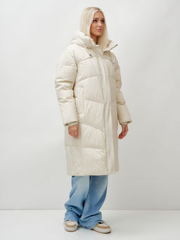 Пальто летучая мышь женское с капюшоном зимнее бежевого цвета 9616B - Mtforce фото 10