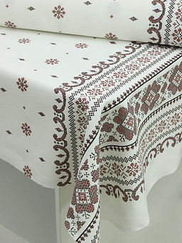 Рогожка Снежинка (красная на белом), ш.1.5м, хлопок-100%, 165гр/м.кв