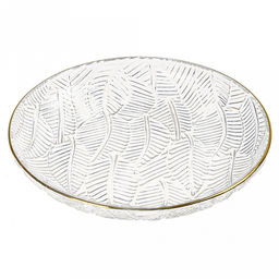 Листья Тарелка мелкая стеклянная д175мм, h28мм, рельефное, прозрачное стекло, отводка золотом (Китай) - Домашняя мода фото 2