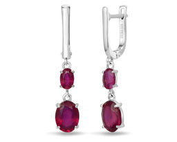 Серьги, 2 рубин корунд овал 7х9 мм/4.46 ct. , 2 рубин корунд овал 4х6 мм/1.15 ct., Вивьен