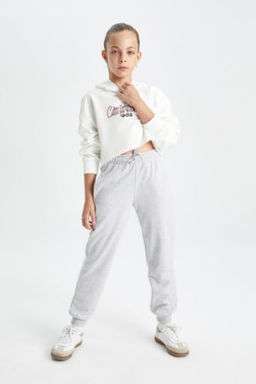 K?z Cocuk Gri Standart Fit Beli Pacas? Lastikli Okul Jogger Esofman Alt?