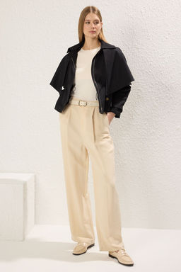 Trendyolmilla Siyah C?kar?labilir Parca Detayl? Beli Lastikli Regular K?sa Trenckot TWOSS25TR00003 фото 2