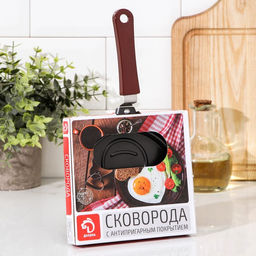Сковорода Доляна «Мишка», d=14 см, пластиковая ручка, антипригарное покрытие, цвет чёрный