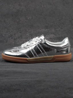 03-B6C-7C GREY/SILVER Кеды женские (натуральная кожа)