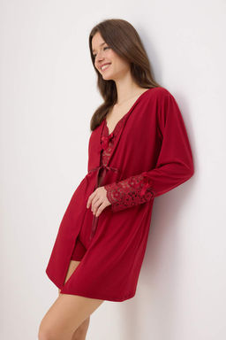 K?rm?z? 4lu Paket Dantel ve Kurdele Detayl? Viskon Suprem Orme Pijama Tak?m? THMSS26PT00240 - Trendyolmilla фото 2