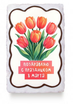 Красные тюльпаны "Поздравляю с праздником 8 марта" (130 гр)