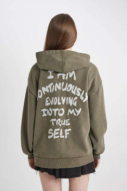 Моющийся свитшот с капюшоном и принтом на спине, с выцветшим эффектом Cool Oversize - Defacto фото 7