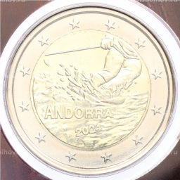 2 евро 2024 года Андорра 100 лет лыжному спорту в Андорре (в блистере)