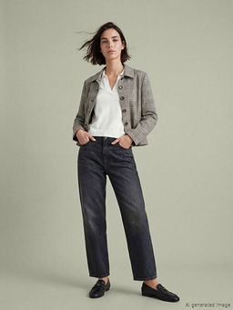 G?mlek Yaka Ekose Kad?n Ceket