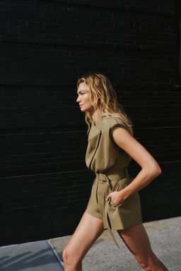 SHOULDER PAD PLAYSUIT WITH BELT