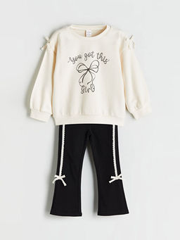 Fiyonk Nak??l? K?z ?ocuk Sweatshirt ve Tayt