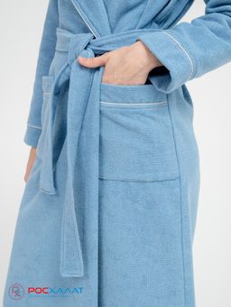 Женский махровый халат с кантом голубой МЗ-32 (62)