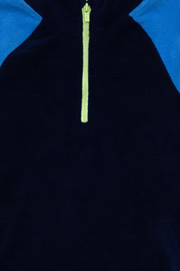 Erkek _ocuk Yar_m Fermuarl_ Lacivert Polar Sweatshirt