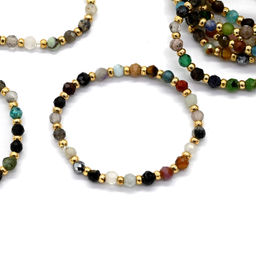 Кольцо на резинке с самоцветами шарик 2мм Радуга камня