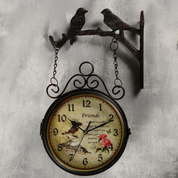 Часы настенные интерьерные «Птички», двусторонние, на подвесе, бесшумные, плавный ход, 24×40 см, циферблат d=17 см
