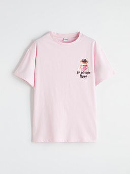 Bisiklet Yaka Bask?l? K?z ?ocuk Ti??rt