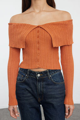 Turuncu Crop Premium Iplik/Ozel Iplik Fitted/Vucudu Saran Triko H?rka TWOAW25HI00095