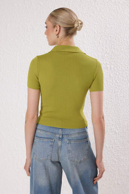 Trendyolmilla Siyah*001-Kahverengi Basic Polo Yaka Ikili Paket Triko Ince Bluz TWOSS25BZ00503 фото 11