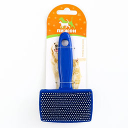 Пуходерка пластиковая мягкая с закругленными зубьями, средняя, 9 х 15,5 см, синяя - Пижон фото 5