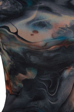 Cok Renkli Tul Buzgu/Drape Detayl? Vucuda Oturan Mini Esnek Orme Kalem Elbise TWOAW24EL00161 - Trendyolmilla фото 13