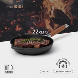 Сковорода Wild Kitchen, d=22 см, съёмная ручка, индукция, чугун, чёрная