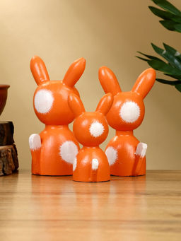 Набор сувенирный Зайки, h=15 см, h=13 см, h=10 см, дерево, оранжевый