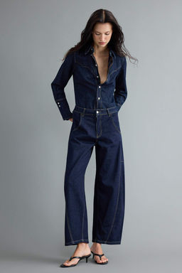 Koyu Mavi D_K_ML_ Diki_ Detayl_ Y_ksek Bel Baggy Jeans TWOAW27JE00030 - Trendyolmilla фото 2