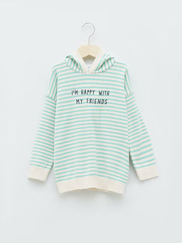 Kap??onlu Uzun Kollu ?izgili Pamuklu Erkek Bebek Triko Kazak