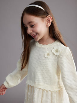 ?i?ek Aplikeli K?z ?ocuk T?ll? Elbise