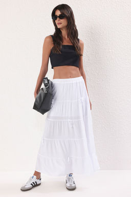 Trendyolmilla Beyaz Fiyonk Detayl? A -line Kal?p Volanl? Maxi Boy Etek TWOSS25ET00090
