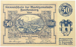 Банкнота 50 геллеров 1920 года Австрия  община Зенфтенберг (Нотгельд)
