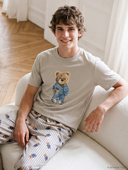 Regular Fit Teddy Bask?l? Erkek Pijama Tak?m