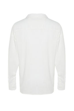 TRENDYOL MAN Beyaz Oversize Fit Apas Yaka Yazl?k Keten Gorunumlu Gomlek TMNSS23GO00053 - Trendyolmilla фото 12