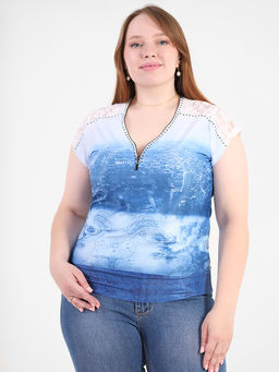 Футболка женская с кружевом на плечах и горловиной на молнии - Almond фото 2