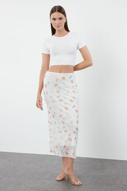 TRENDYOLMILLA Siyah Bel Detayl? Bask?l? Esnek Tul Maxi Orme Etek TWOAW24ET00124  фото 10