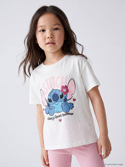 Bisiklet Yaka Lilo & Stitch Bask?l? K?z ?ocuk Ti??rt