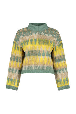 Mavi Yumusak Dokulu Etnik Desenli Kal?n Crop Triko Kazak TWOAW24KZ00688 - Trendyolmilla фото 13