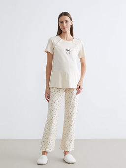 Bisiklet Yaka Bask?l? Hamile Pijama Tak?m?