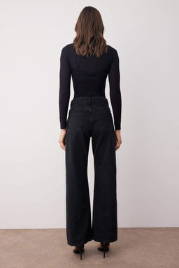 Siyah Yuksek Bel Tas Detayl? Genis Paca Wide Leg Jeans TWOAW26JE00116 - Trendyolmilla фото 4