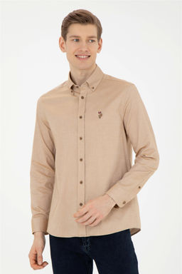 Мужская базовая рубашка кокосового цвета с длинным рукавом - U.s. polo assn фото 3