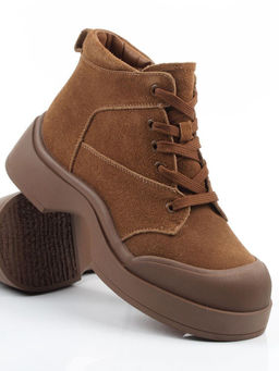 04-WD021-1M BROWN Ботинки зимние женские (натуральная замша, 100% шерсть)