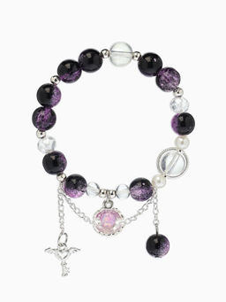 Браслет с подвесками «Сахарный» ракушка, шар №10/8, d=6 см, чёрно-фиолетовый в серебре