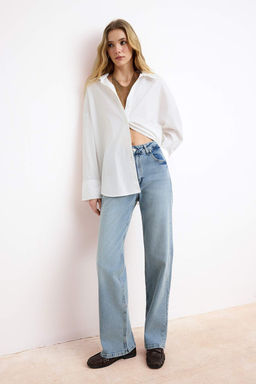 Mavi Yuksek Bel Straight Az Esnek Duz Kesim Jeans TWOSS26JE00100 - Trendyolmilla фото 3