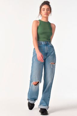 Кроп-топ трикотажный из хлопка оливковый