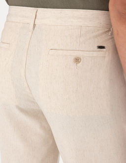 Bej Slim Fit Keten Kar___ml_ _izgili Kanvas Pantolon