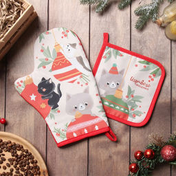 Набор кух. Доляна Игривого праздника: варежка 20х28 см, прихватка 17х17 см, 35% хл, 65% пэ
