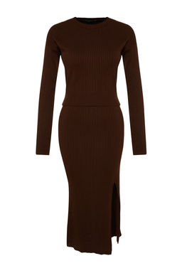 Kahverengi Crop Triko Alt-Ust Tak?m TWOAW23AU00240